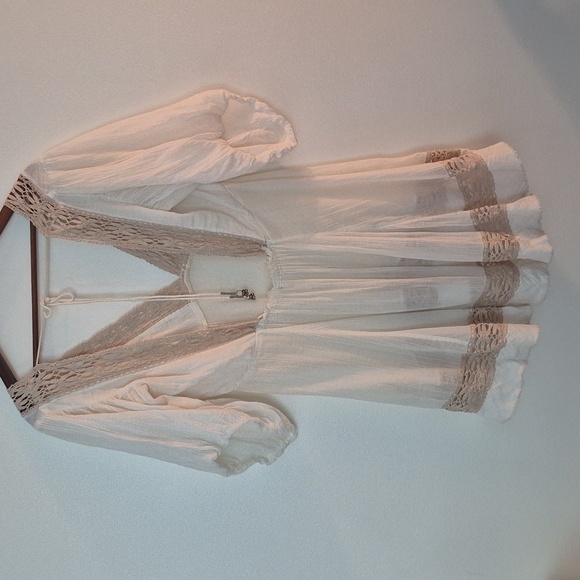 NWOT Free People Boho Festival Gauzy Cotton Dress Crochet Trim Oversized - Picture 2 of 8